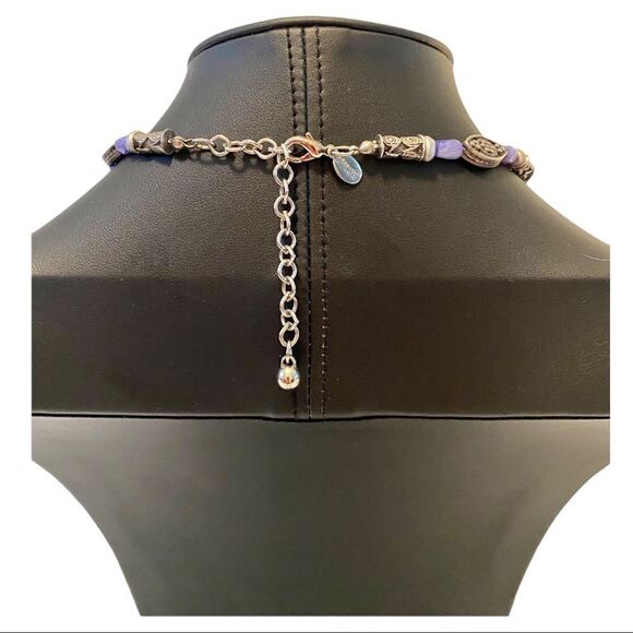 Chico’s. Boho Style Brushed Nickel & Purple Beaded Pendant Necklace. - Picture 5 of 5